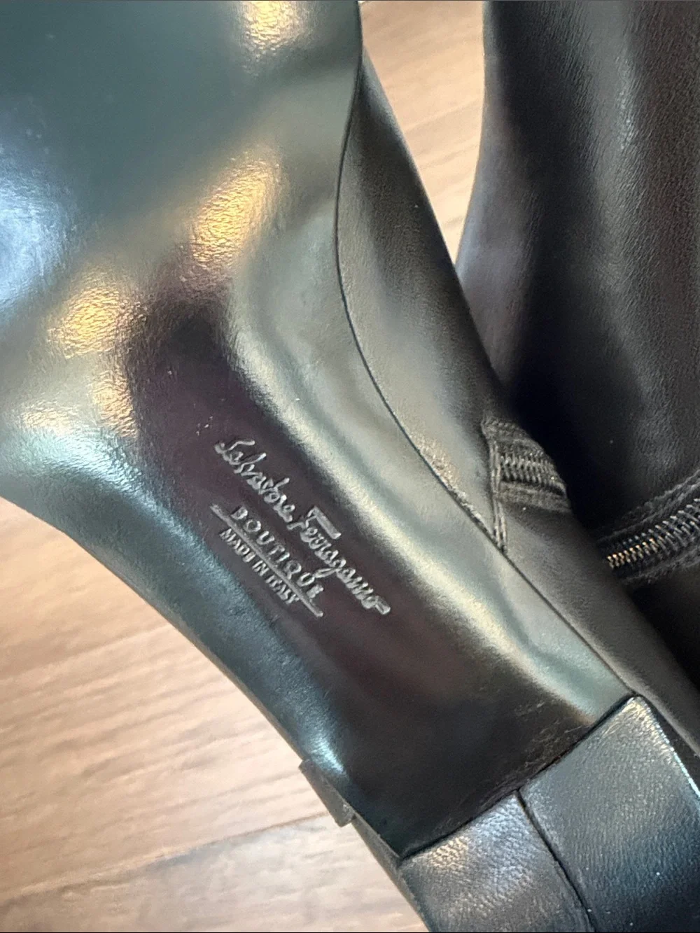 SALVATORE FERRAGAMO Black Leather Square Toe Booties - Size 7.5 - C61-145